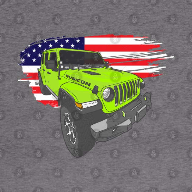 Jeep Wrangler with American Flag - Green by 4x4 Sketch